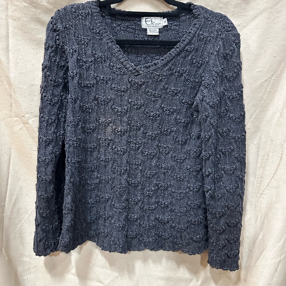 TC Gray V-Neck Cable Knit Sweater